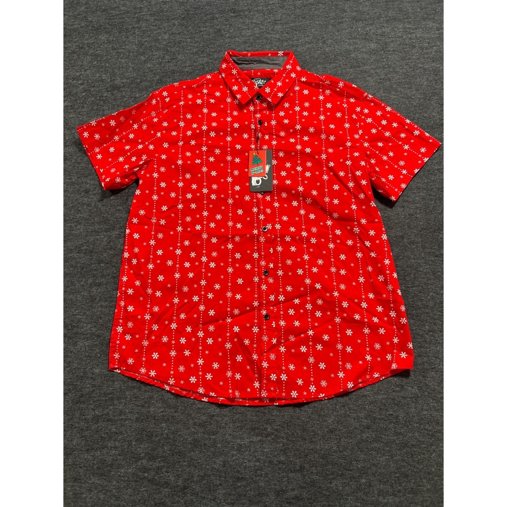 Eighty Eight Button Down Shirt Mens Large Red New Snowflake Holiday Short Sleeve